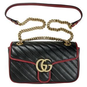 Gucci Bag Chain Shoulder Bag GG Marmont Quilted Leather Black Red